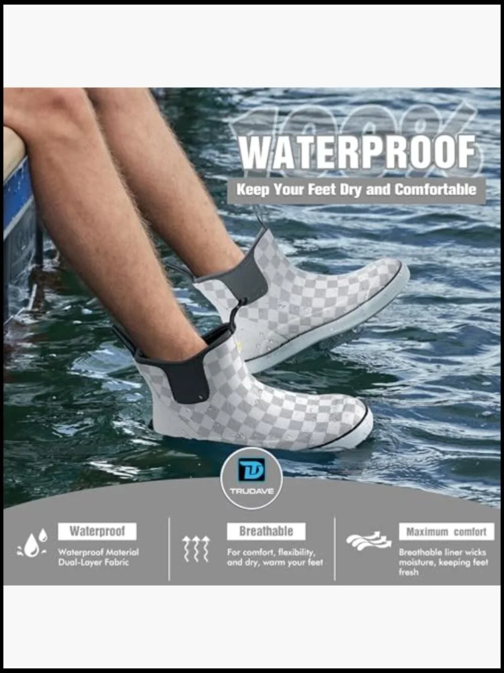 Men's Waterproof Insulated Rain Boots Anti-Slip Ankle Rubber Boots Pull-On Size